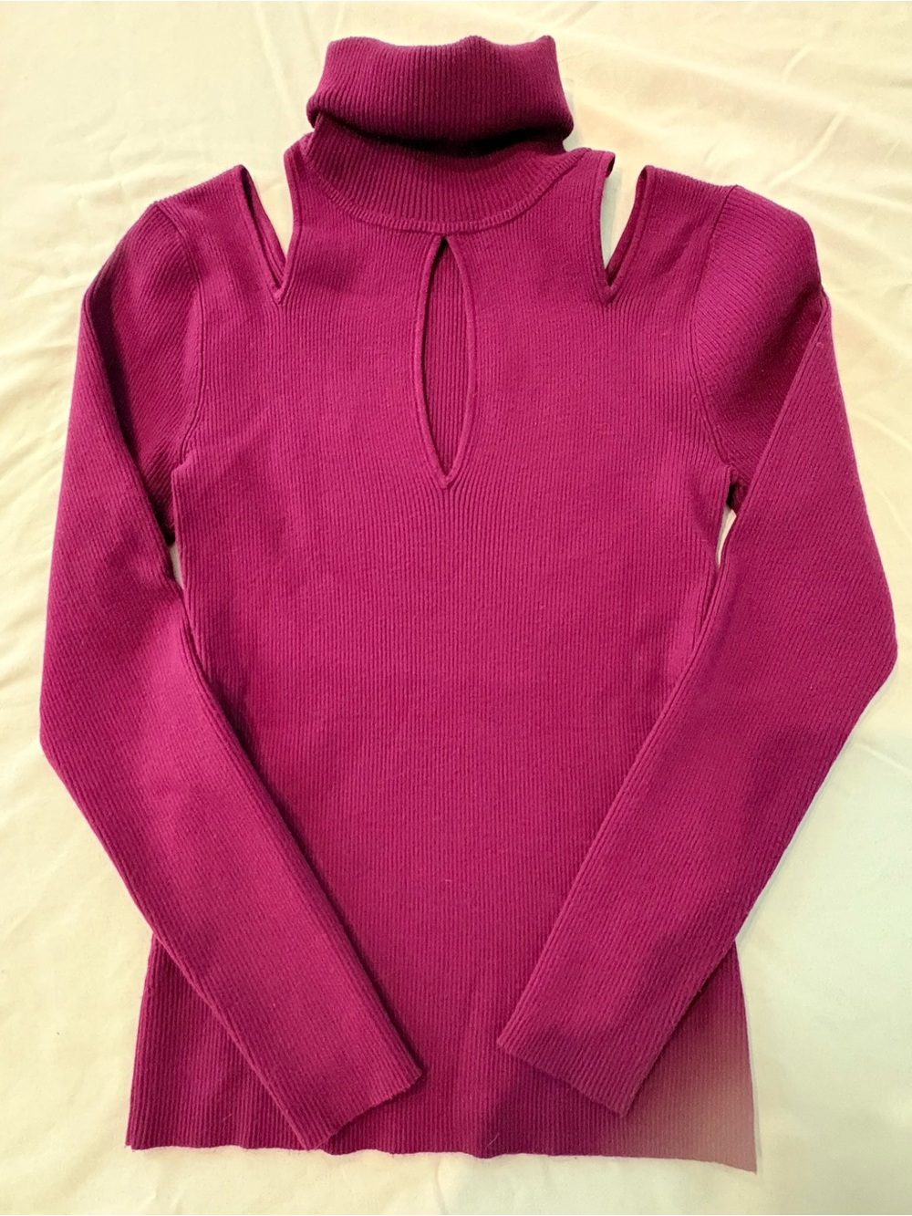 A.L.C. Ribbed Cutout Turtleneck Sweater - Fuchsia